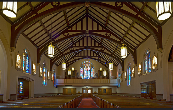 Interior of the 1940 St. Catherine of Siena Church in Martinez, CA.